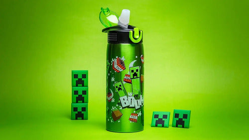 Botella De Agua Zak Minecraft Acero Inoxidable Verde Oscuro