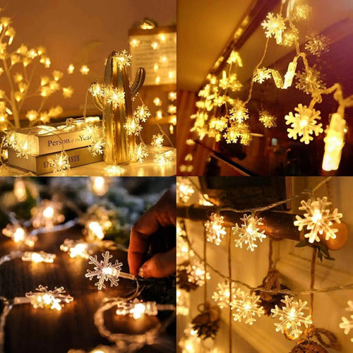 Luces Navideñas Cesof, 20 Ft 40 Led, Forma De Copo De Nie... Blanco