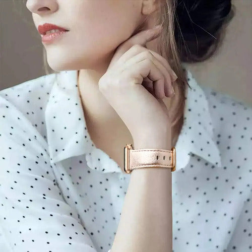 Correa De Cuero Elegante Para Apple Watch Dorado 3.8 Cm
