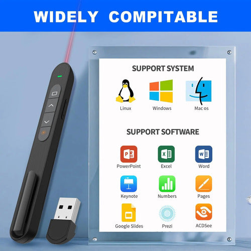 Clicker De Presentación Qui, Rf 2.4ghz, Usb Inalámbrico, ... Negro
