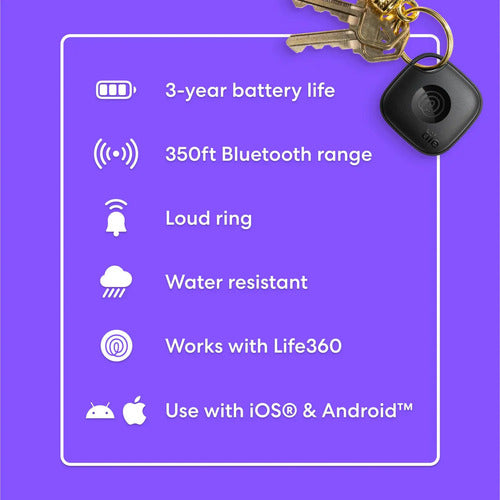 Localizador Rastreador Bluetooth Life360 Mate 2024 Negro