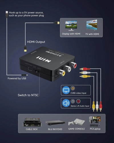 Conversor Rca-hdmi Av2-12hd, Full Hd 1080p Negro