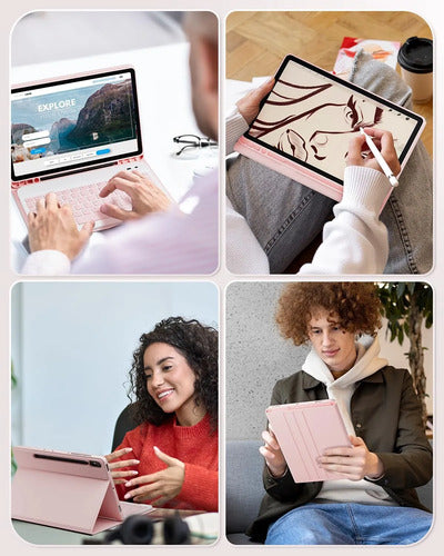 Funda Con Teclado Para Samsung Galaxy Tab S10 Fe+ Plus Rosa