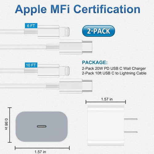 Kit De Cargador Rápido iPhone Con Cable Usb C - Pack Doble Color