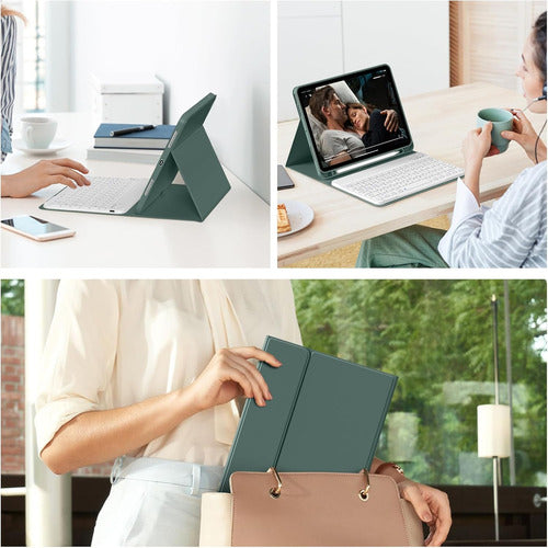 Funda Con Teclado Para iPad Air 7/6/5/4 Gen 2025/2024/202... Verde Oscuro