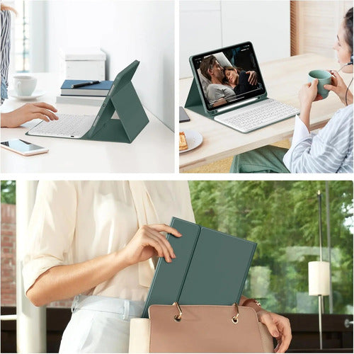Funda Con Teclado Para iPad Air 7/6/5/4 Gen 2025/2024/202... Verde Oscuro