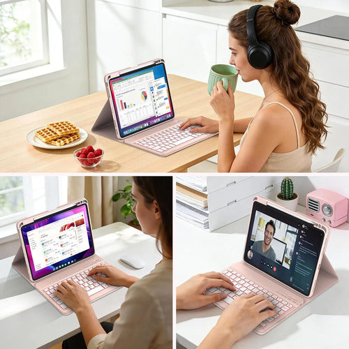 Funda Con Teclado Para iPad Air 11 Y Pro 11 M4 Rosa