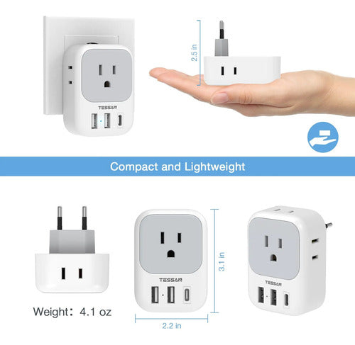 Adaptador De Viaje Universal Con 3 Puertos Usb Y Mas