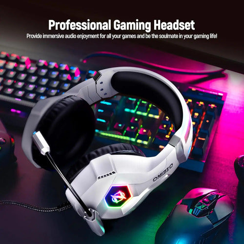 Auriculares Gaming Ozeino 7.1 Con Micrófono Y Luz Led Blanco