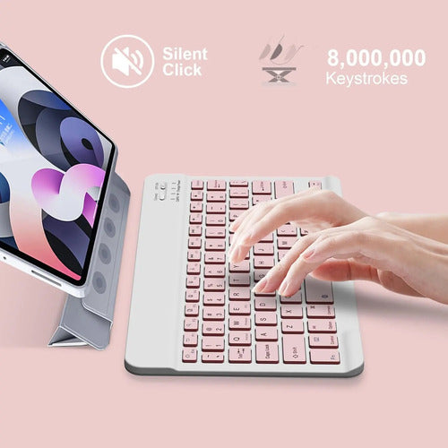 Teclado Bluetooth Portátil Para iPad Y Tablets Android Rosa