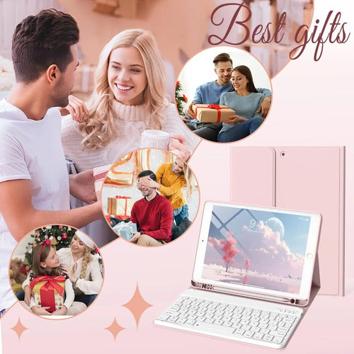 Funda Con Teclado Para iPad 9th/8th/7th Gen 10.2'' Rosa Rosa