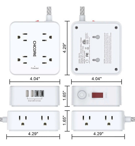 Protector De Energía Trenzado Con Entradas Usb De Marca X