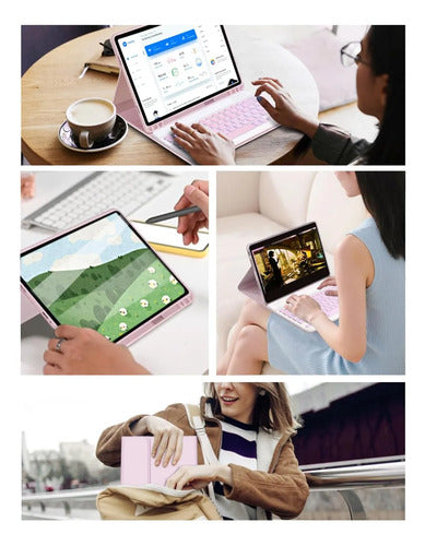 Funda Con Teclado Para Samsung Galaxy Tab S10 Lite & S10 Rosa