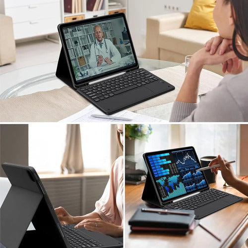 Funda Con Teclado Retroiluminado Para iPad Air Y Pro Negro