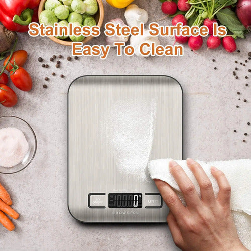 Balanza De Cocina Digital Crownful 5kg, Acero Inoxidable Plateado 5 Kg