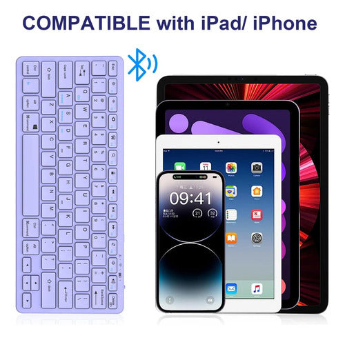 Teclado Bluetooth Taiyang Para iPad Y Dispositivos Bluetooth Morado Claro