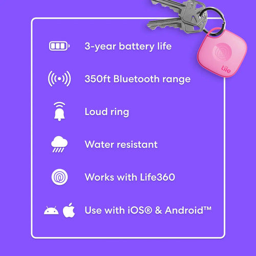 Localizador Bluetooth Tile By Life360 Mate 2024 Con Funci... Pink Punch