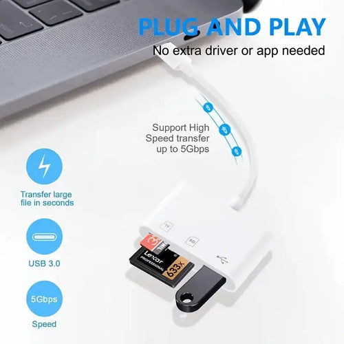 Lector De Tarjetas De Memoria Sd/tf 3 En 1 Para iPhone Blanco