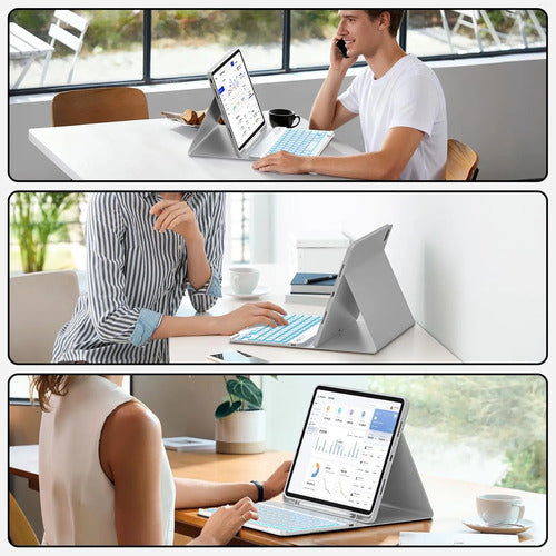 Funda Con Teclado Retroiluminado Para iPad Air Y Pro Gris