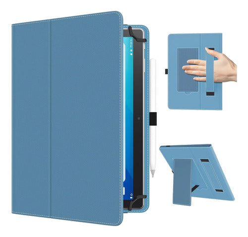 Funda Universal Para Tablet 10.1 Con Soporte Y Correa Azul