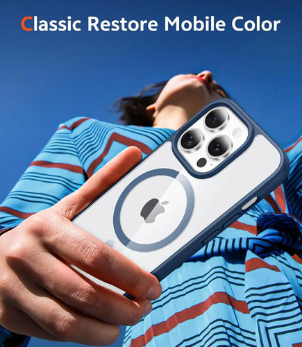 Funda Para iPhone 14 Pro Transparente Anti-amarilleo Azul