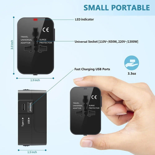 Adaptador De Viaje Universal Todo En Uno Mingtong Negro