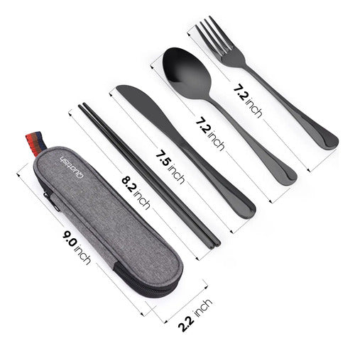 Set De Utensilios De Acero Inoxidable Para Viaje O Camping Negro