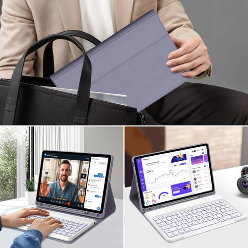 Funda Con Teclado Para Lenovo Tab P12 Lavanda