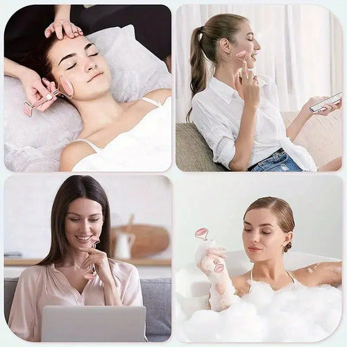 Set De Rodillo Y Gua Sha De Resina Blanco P Cuidado Facial