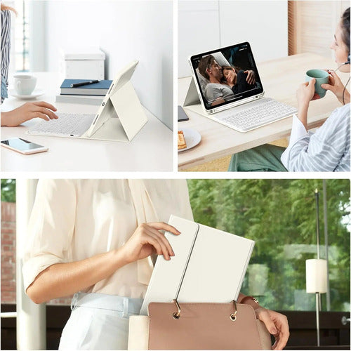 Funda Para iPad Air 7/6/5/4 Gen 2025/2024 Con Teclado Crema
