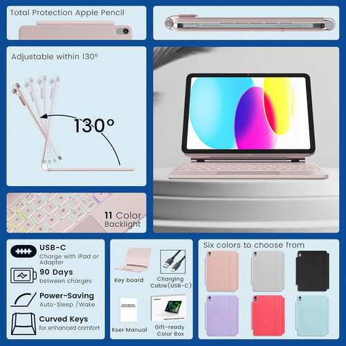 Funda Con Teclado Para iPad Gen, Raymcraft Rosa
