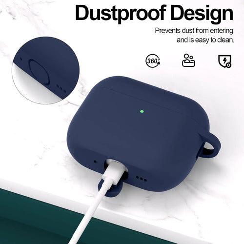 Funda De Silicona Para AirPods Pro 3 Con Kit De Limp Azul Oscuro