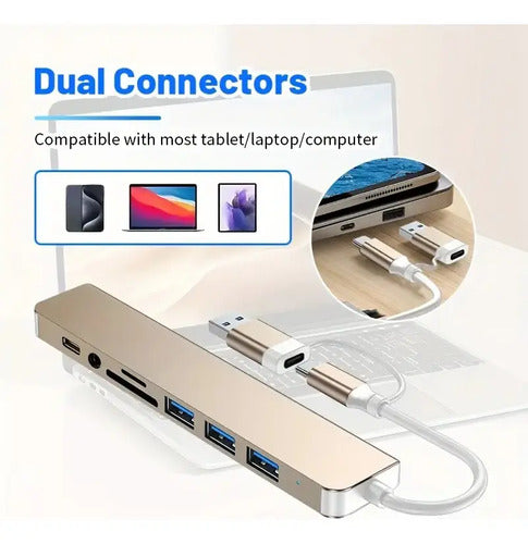 Adaptador Usb C Hub De 8 Puertos Gris Oscuro