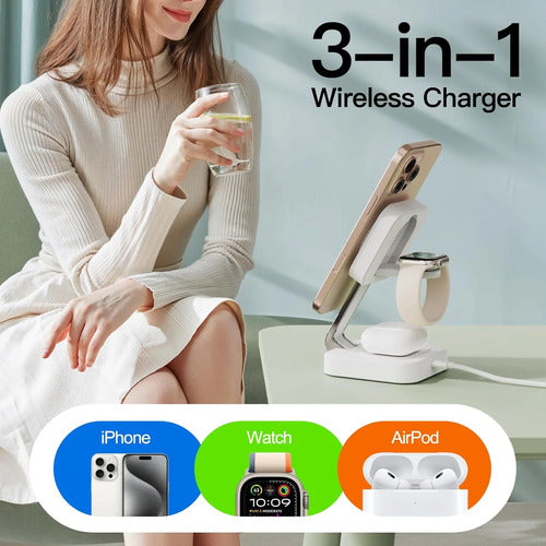 Estación De Carga Inalámbrica 3 En 1 Para iPhone Blanco