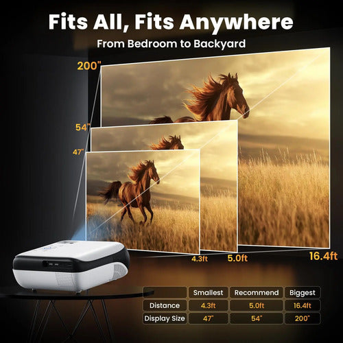 Proyector Portátil Full Hd Happrun Con Bluetooth Y Sonido... Blanco