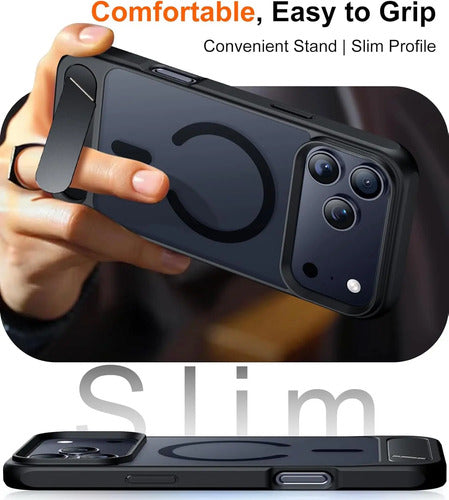 Funda Para iPhone 17 Pro Max 6.9 Negra Con Soporte Negro