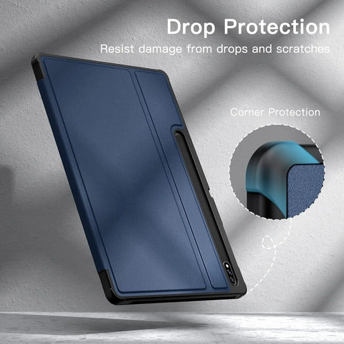 Funda Jetech Para Samsung Galaxy Tab S8/s7 Con Soporte S Pen Azul Marino Lisa