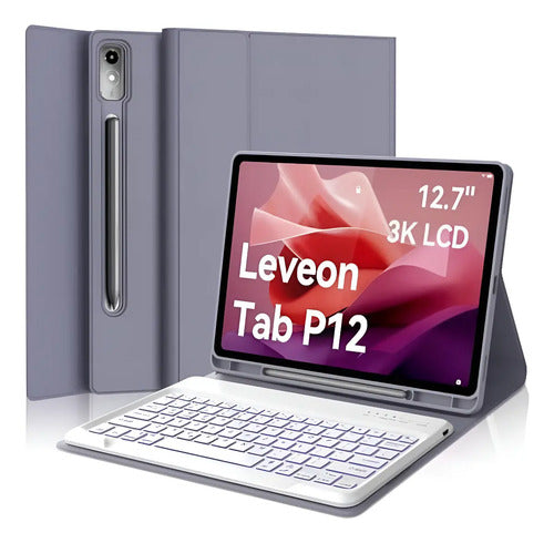 Funda Con Teclado Para Lenovo Tab P12 Lavanda