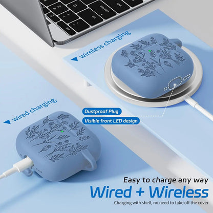 Funda Para AirPods 4, Silicona, Diseño Floral Azul