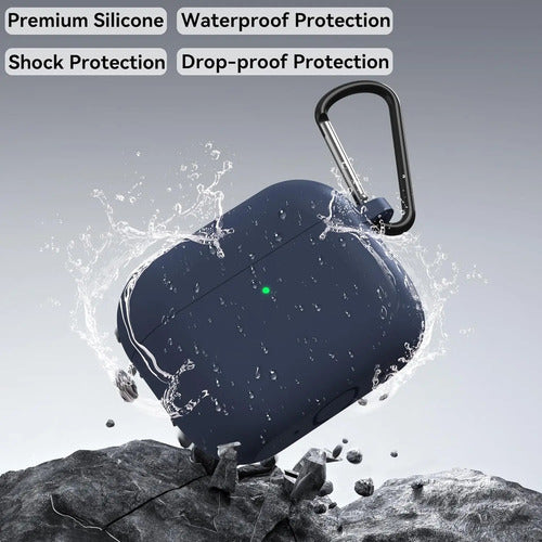 Funda De Silicona Para AirPods Pro 3 Con Llavero Azul Marino