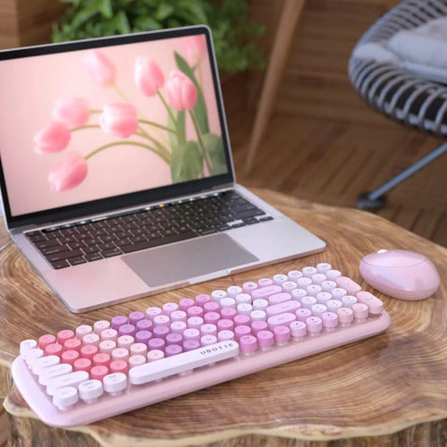 Combo Teclado Y Mouse Inalámbricos Ubotie Rosa Chicle