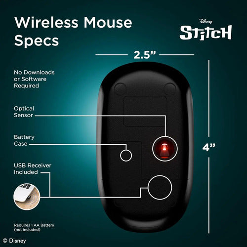 Mouse Inalámbrico Disney Lilo Y Stitch Ergonómico Azul