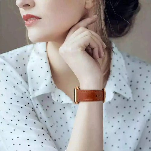Correa De Cuero Elegante Para Apple Watch Marrón 3.8 Cm