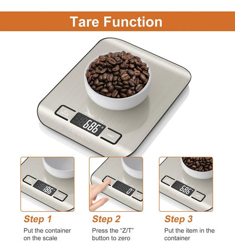 Balanza De Cocina Digital Crownful 5kg, Acero Inoxidable Plateado 5 Kg