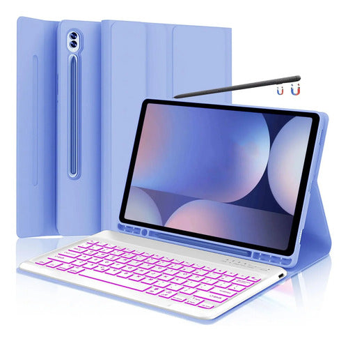 Funda Con Teclado Para Samsung Tab S10+/s9 Fe+/s9+/s8+/s7... Violeta