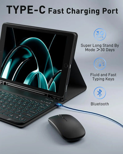 Funda Con Teclado Para iPad 9th/8th/7th Gen, Air 3rd Gen Negro