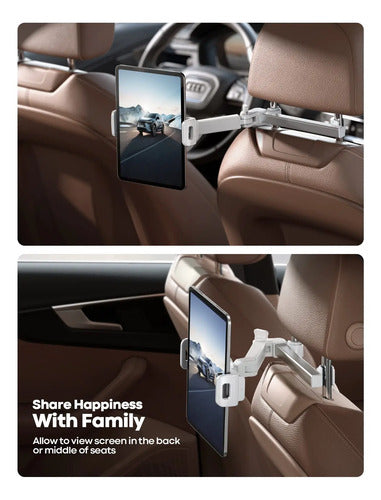 Soporte Universal Ajustable Para Tablet En Cabecera De Auto Blanco