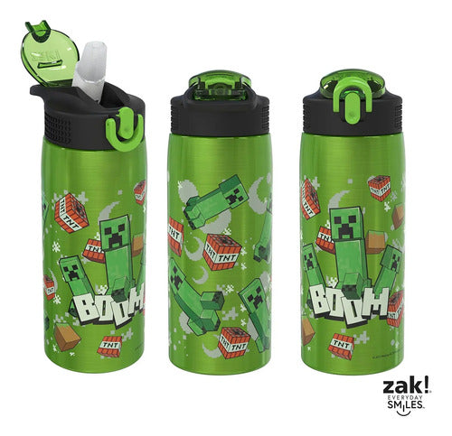 Botella De Agua Zak Minecraft Acero Inoxidable Verde Oscuro