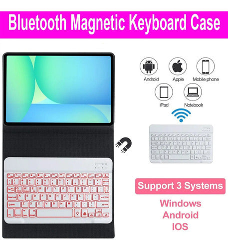 Funda Con Teclado Para Samsung Galaxy Tab S10 Fe (10,9 PuLG) Rosa