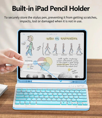 Funda Con Teclado Para iPad Air Y iPad Pro Azul Claro